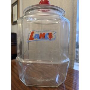 Lance Country Store Craker Display Jar Red Handle Lid  12" tall 8-sided Vintage